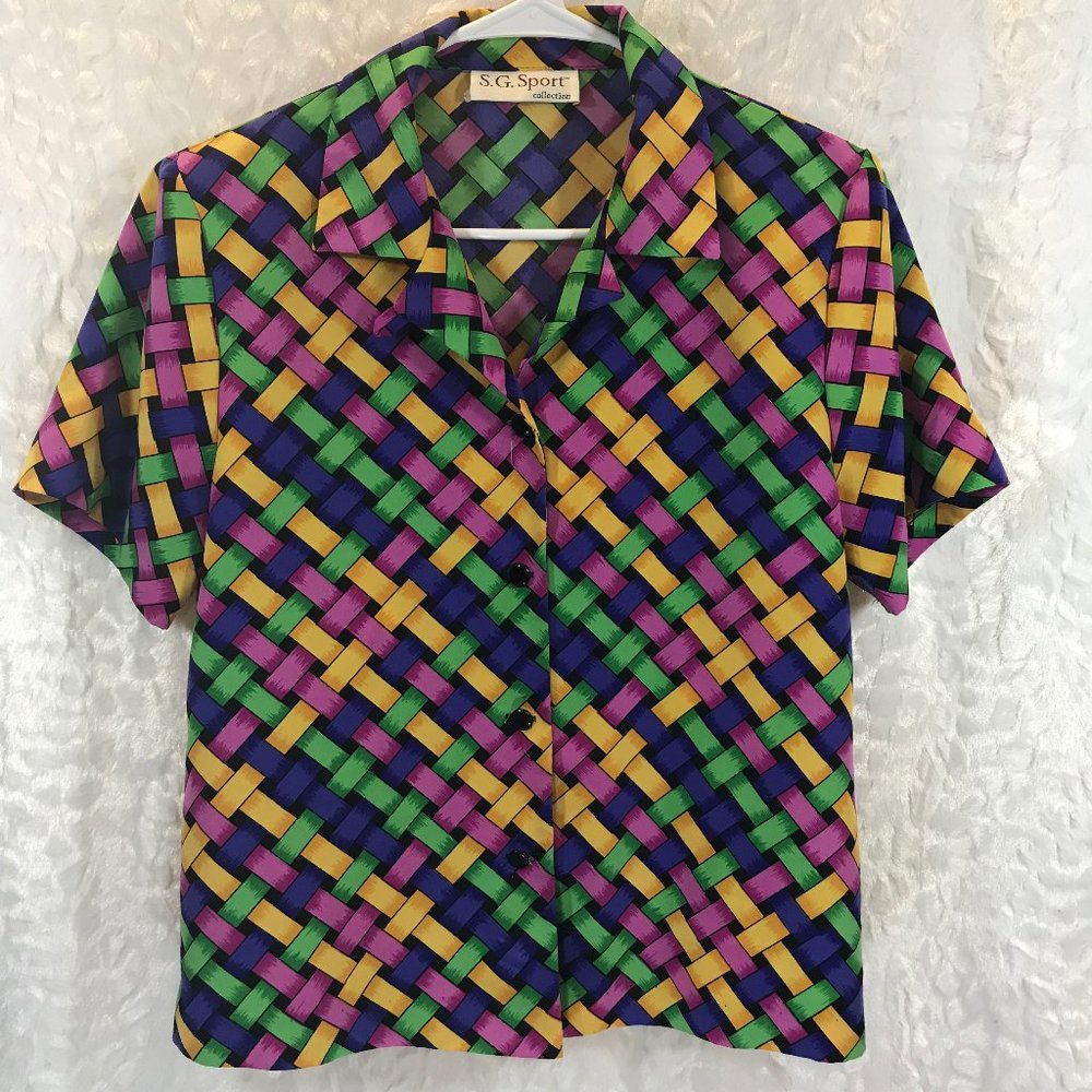 Vintage Button up Colorful 3D look Basket weave